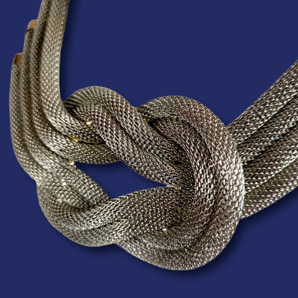 Vintage 80’s Serpentine Snake Chain Love Knot in Silver Tone